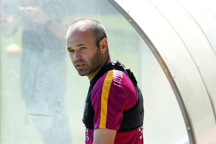 Andrés Iniesta en un entrenamiento del FC Barcelona