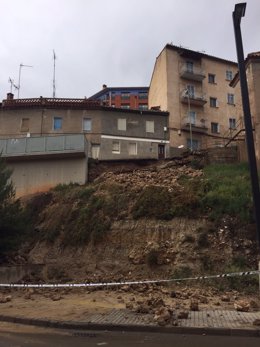 Aspecto de la calle Valparaíso de Teruel, afectada por las lluvias.