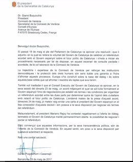 Carta del pte. Carles Puigdemont a la Comisión de Venecia sobre un referéndum