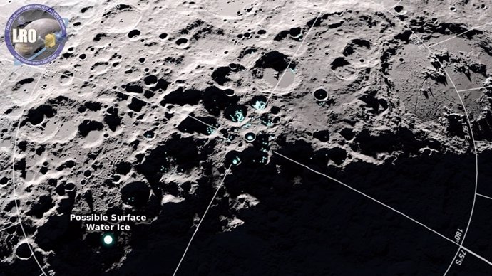 Nuevas zonas con hielo en la región polar sur lunar