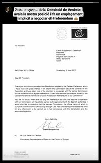 Puigdemont cree que la Comisión de Venecia insta implícitamente al Estado a pactar un referéndum