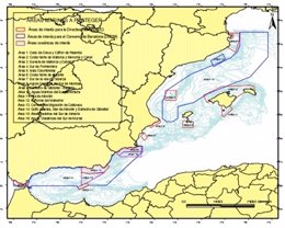 Mapa del corredor migratorio de cetáceos en el Mediterráneo