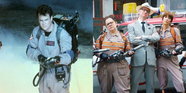 Dan Aykroyd y Paul Feig, este último junto a dos protagonistas de Cazafantasmas