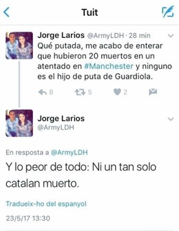 Captura de pantalla de un usuario de Twitter