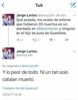 Captura de pantalla d'un usuari de Twitter