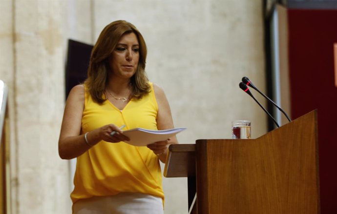 La presidenta de la Junta, Susana Díaz, este miércoles en el Parlamento andaluz