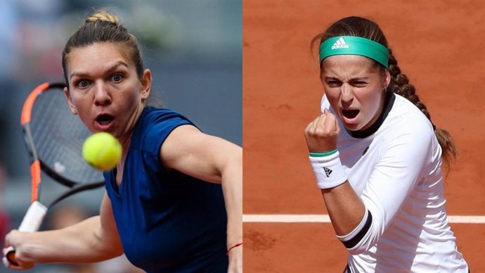 Simona Halep y Jelena Ostapenko en Roland Garros 2017. Final femenina.