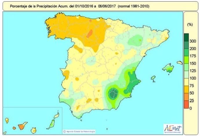 Distribución de las lluvias acumuladas desde octubre de 2016 a junio 2017