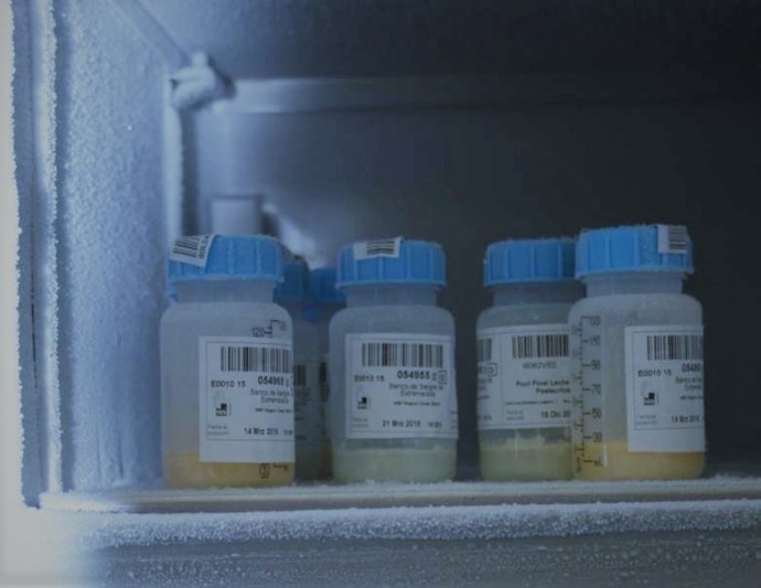 Botes con leche materna donada congelada