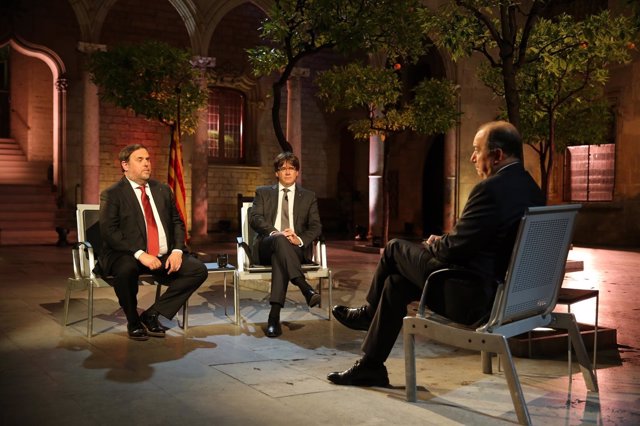 Entrevista al pte.C.Puigdemont, vicepte.O.Junqueras; dtor.De TV3 V.Sanchis