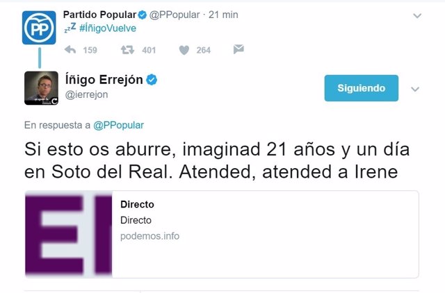 El PP vs Íñigo Errejón