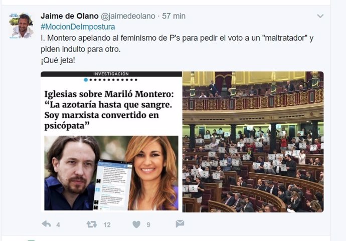 Tuit del diputado del PP Jaime de Olano