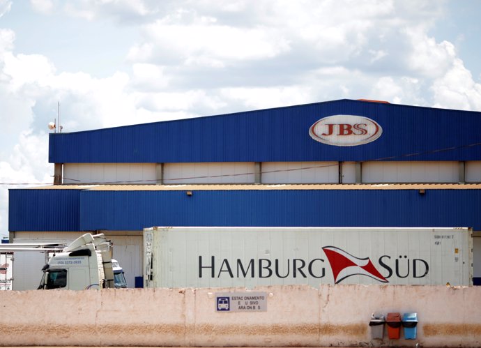 A truck is pictured at the Brazilian meatpacker JBS SA after a Brazil's Federal 