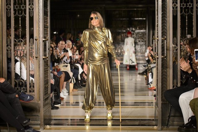 Anita Pallenberg on the catwalk during the Pam Hogg Spring/Summer 2017 London Fa