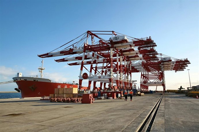 Arribada De Grues A la Terminal Tercat Del Port De Barcelona