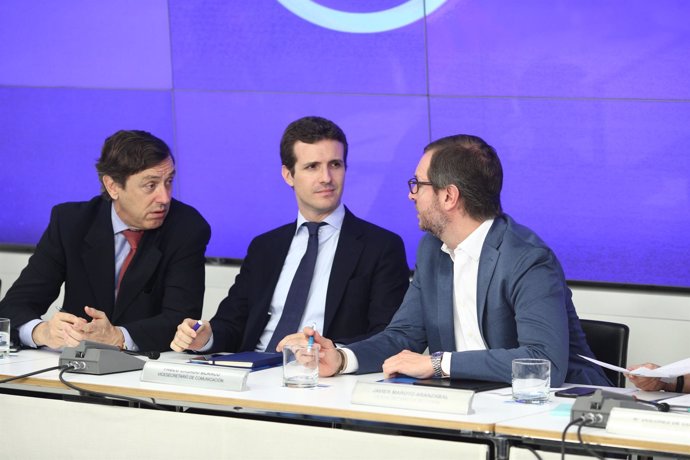 Rafael Hernando, Pablo Casado y Javier Maroto en el Comité Ejecutivo del PP