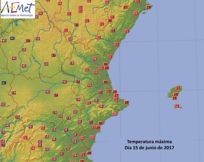 Temperaturas máximas de este jueves en la Comunitat