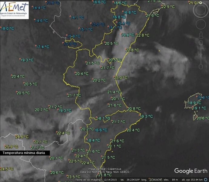 Mínimas registradas esta noche