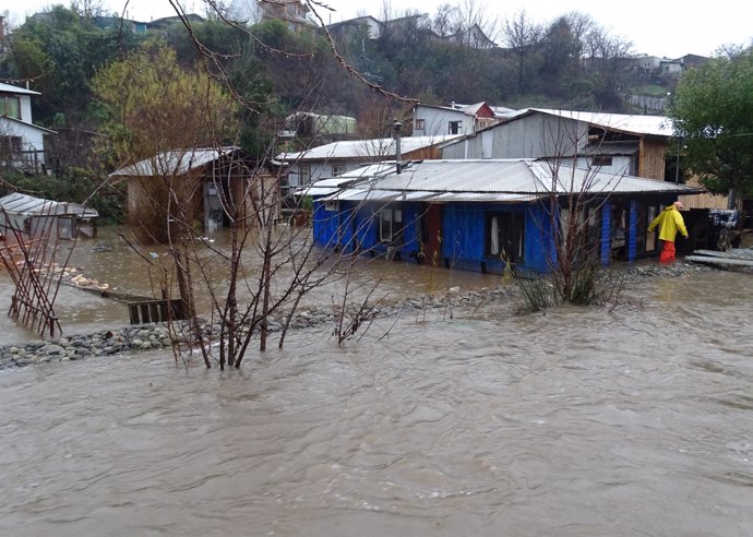 Inundación provocada por las fuertes lluvidas en Chile.