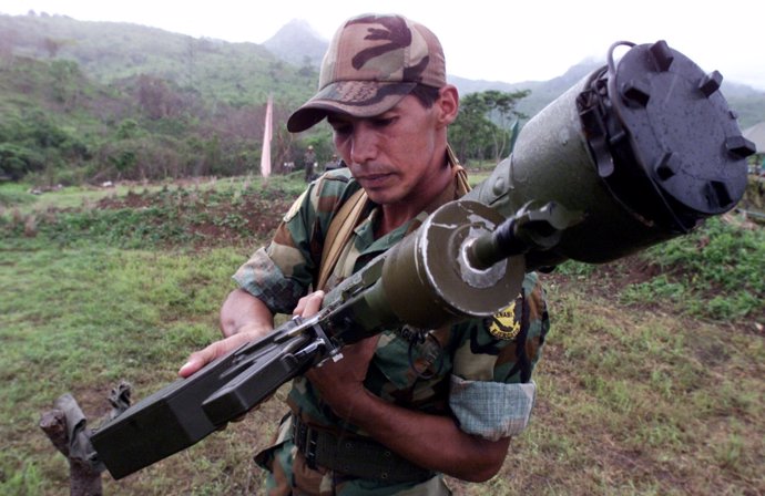 A member of the Nicaraguan Army shows a SAM 7 anti aircraft missile
During the 