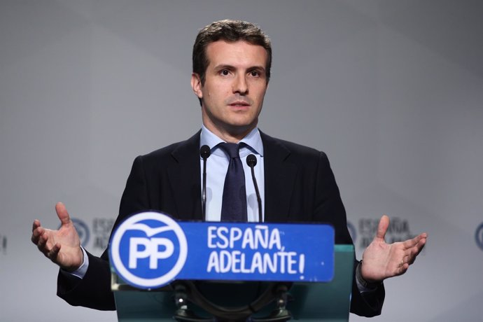 Rueda de prensa de Pablo Casado en la sede del PP