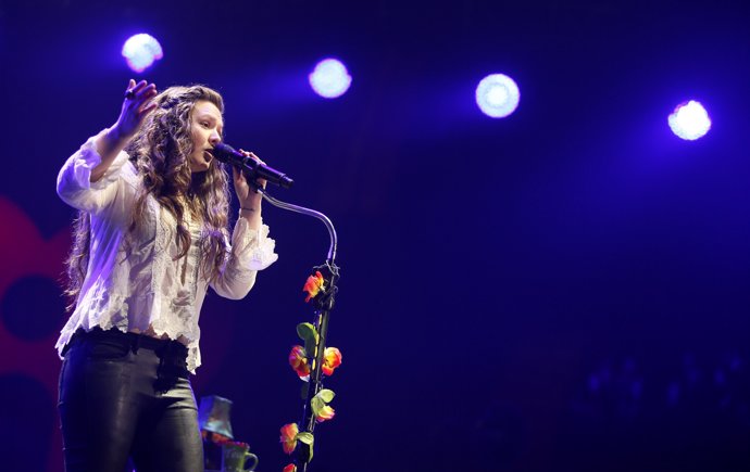 Joy Huerta of Mexican pop duo Jesse & Joy performs during the first-ever iHeartR