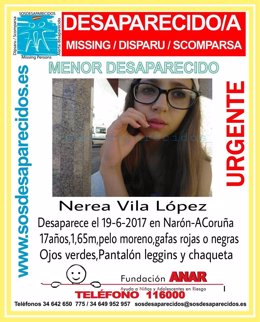 Buscan a la menor Nerea Vila López, desaparecida en Narón.