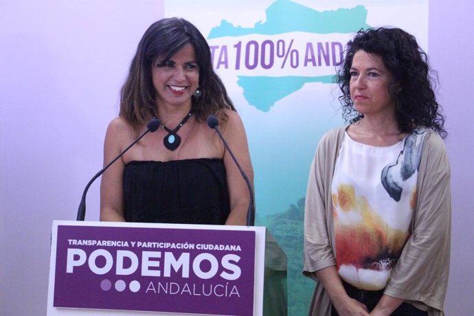Teresa Rodríguez, en rueda de prensa en la sede de Podemos Andalucía