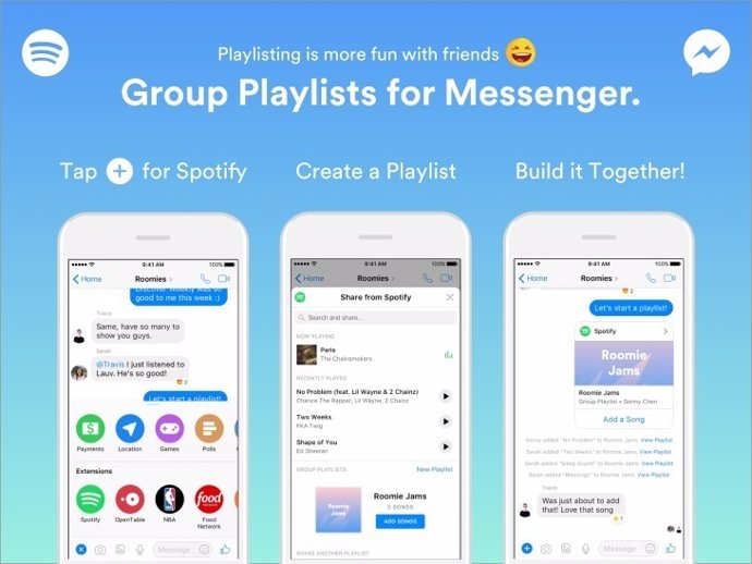 Playlist lista de reproducción música spotify facebook messenger chat