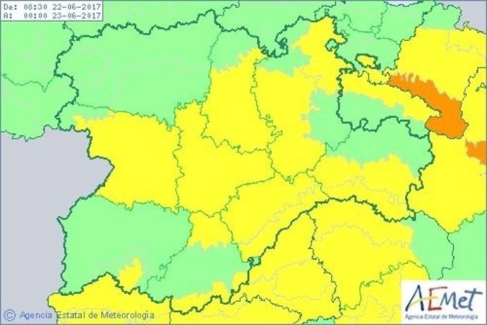 Imagen de la previsión de temperaturas en CyL este jueves