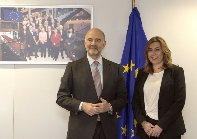 Susana Díaz y el comisario de Asuntos Económicos, Pierre Moscovici