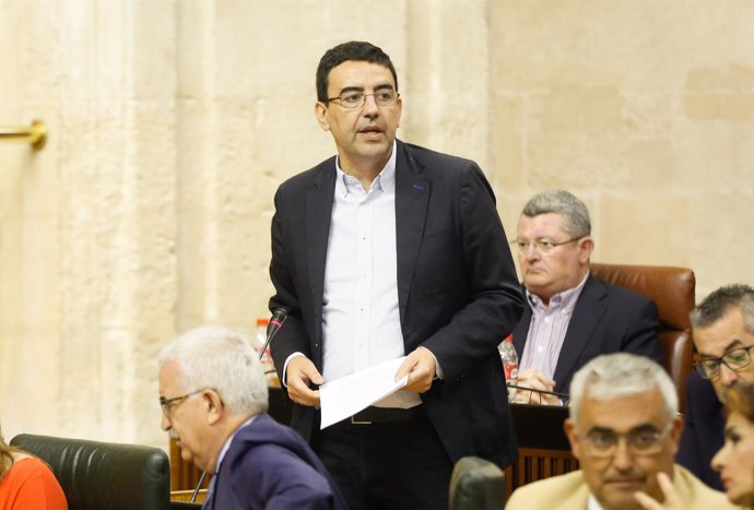 El portavoz parlamentario del PSOE-A, Mario Jiménez, en el Pleno del Parlamento