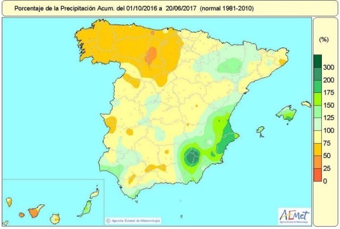Mapa de lluvias acumuladas desde octubre de 2016 al 20 de junio de 2017