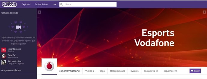 Canal en Twitch Esports Vodafone 