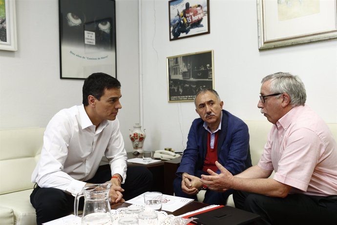 Pedro Sánchez se reúne con Pepe Álvarez e Ignacio Fernández Toxo