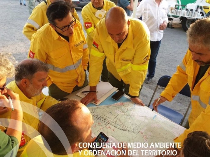 Efectivos desplazados contra el incendio de Moguer (Huelva)