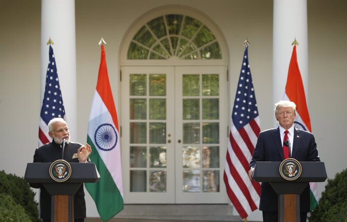 Trump y Modi durante una rueda de prensa conjunta en la Casa Blanca