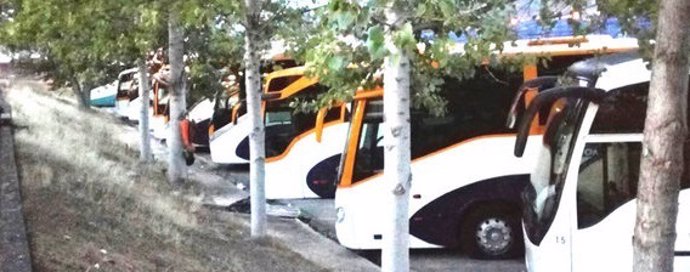 Autobuses estacionados en la huelga