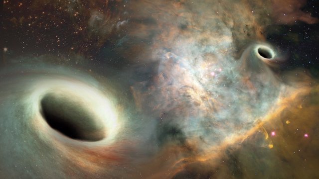 Concepto artístico de agujeros negros en el centro de la galaxia 0402+379 