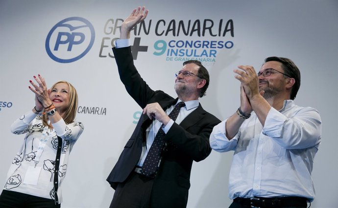Australia Navarro, Rajoy y Asier Antona en el Congreso del PP de Gran Canaria