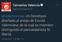 Compromís denuncia que el Gobierno "lleva cinco meses ocultando" la identidad del responsable del tuit contra Marzà