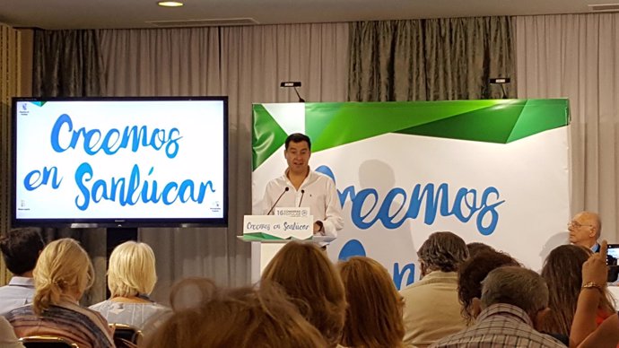 Juanma Moreno participa en el congreso del PP en Sanlúcar