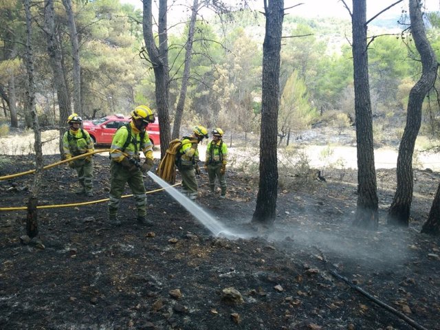 Los bomberos de Castellón trabajan en refrescar la zona calcinada