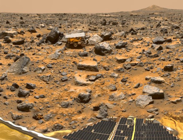 Imagen de Sojourner desde el aterrizador