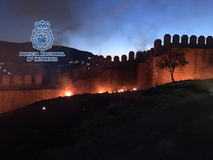 Incendio que afectó a la alcazaba de Antequera