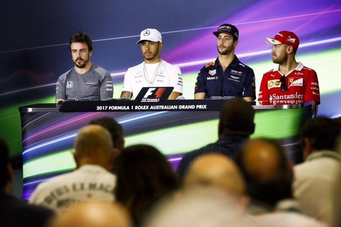 Alonso, Hamilton, Ricciardo y Vettel en rueda de prensa