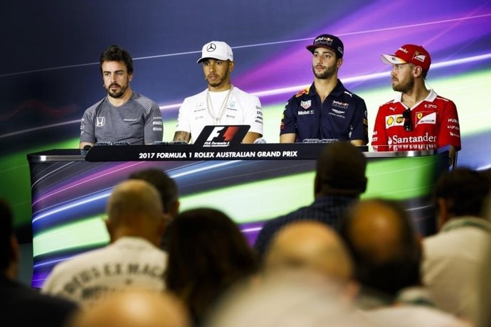 Alonso, Hamilton, Ricciardo i Vettel en roda de premsa
