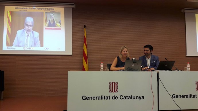 N.Munté, J.Puigneró i J.Nin a la 1a videoconferència amb criptografia quàntica