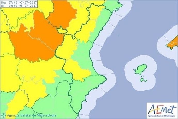 El interior de Valencia y Castellón están en aviso amarillo
