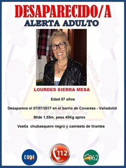 Valladolid.- Cartel que circula por redes sociales de la desaparecida